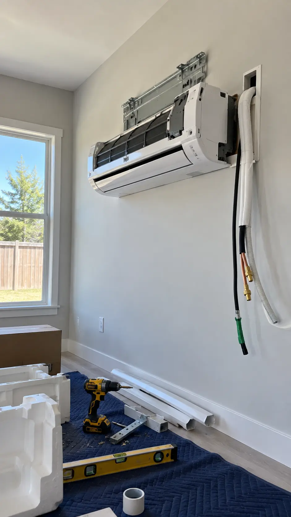 Ductless mini-split indoor unit mounted on an interior wall